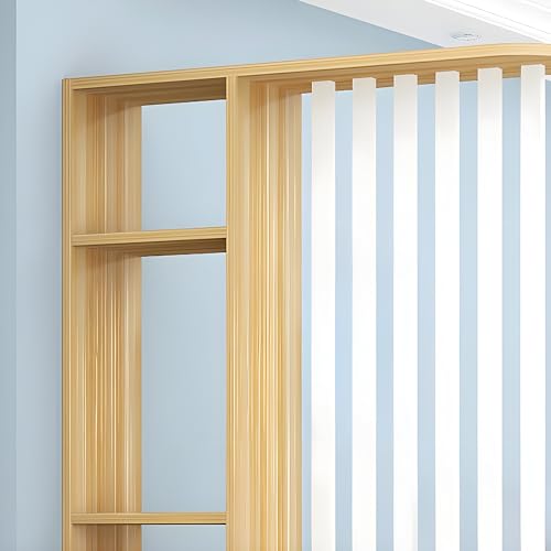 Image of MKH KRAFTS- Premium Wooden Room Divider Handcrafted Natural Wood Partition with Woven Cane Panel Decorative Space Separator for Living Room Bedroom Office (72 x 48 Inch (Iron- 7 Rodes))