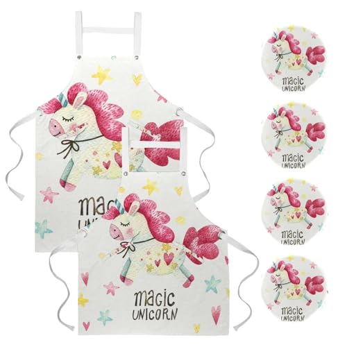 Lot de 2 tabliers de cuisine licorne magique avec 4 broches pour la pâtisserie