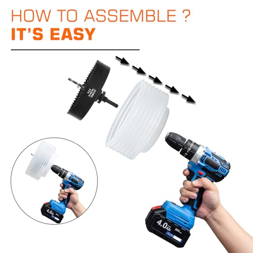 Image of 6-1 /8 & 4-1 /8 Hole Saw for Recessed Lights, 6.1 & 4.1 Inch Hole Cutter with Dust Bowl Catcher for Led Recessed Lighting 6 Inch & 4 Inch and Wood Metal Drywall, Bi-Metal Construction, Black