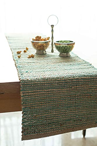 Chardin Home | Natural Jute Table Runner | 13X108 Inch. Rustic Farmhouse Table Runner | Table Runner Colors - Natural Jute And Aqua Turquoise. #TOP6