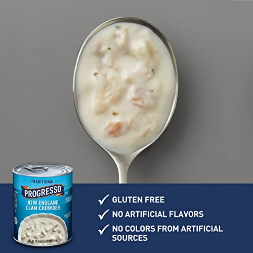 Image of Progresso New England Clam Chowder Soup, Traditional Canned Soup, Gluten Free, 18.5 oz (Pack of 12)