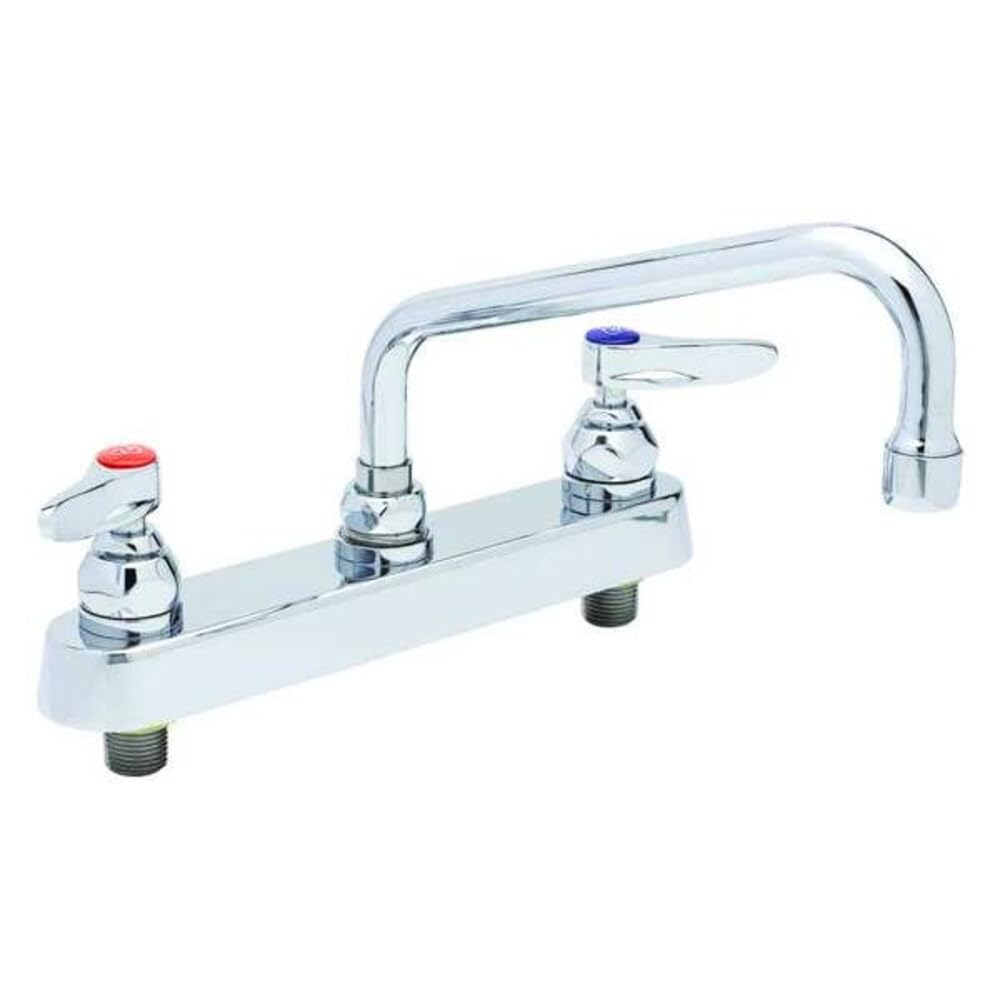 "T&S Brass Workboard Faucet – full, Chrome plated brass body & tubular spout and chrome plated metal handles & escutcheon, Silver, Model B-1123