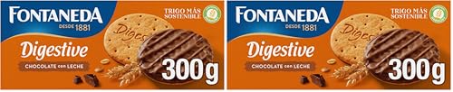 Fontaneda Galletas Digestive con Chocolate con Leche, Deliciosas para Desayuno y Snacks, 300 g (Paquete de 2)
