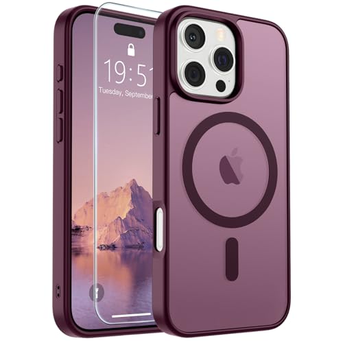 Image of SUPFINE Magnetic for iPhone 16 Pro Max Case (Compatible with MagSafe) (Military Grade Drop Protection) Slim Translucent Matte Shockproof with Anti-Fingerprint Phone Case, Wine Red