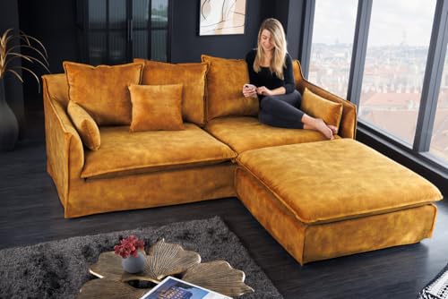 Riess Ambiente Großes 3er Sofa Heaven 200cm senfgelb Samt waschbarer Bezug Hussensofa Couch – Bild 5