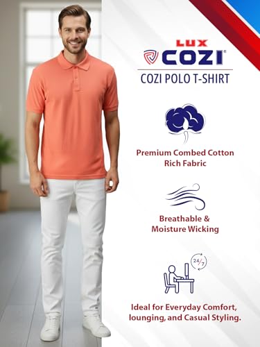 Image of Lux Cozi Men's Cotton Solid Polo Tshirt | Collar Tshirts | Half Sleeves | Stylish & Premium All Day Wear | Pack of 1
