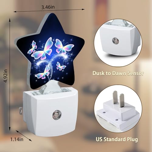Image of Transparent Butterfly Plug-in Night Light with Dusk-to-Dawn Sensor for Bedroom,Bathroom and Living Room Sleep Friendly lamp for Women /Girls /Boys Gift,0.5W