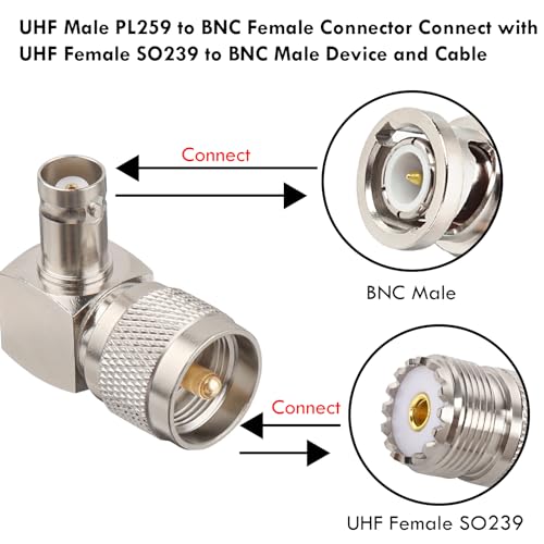 Conectores XRDS -RF BNC Hembra a UHF Macho Ángulo 90° 2 uds miniatura 4