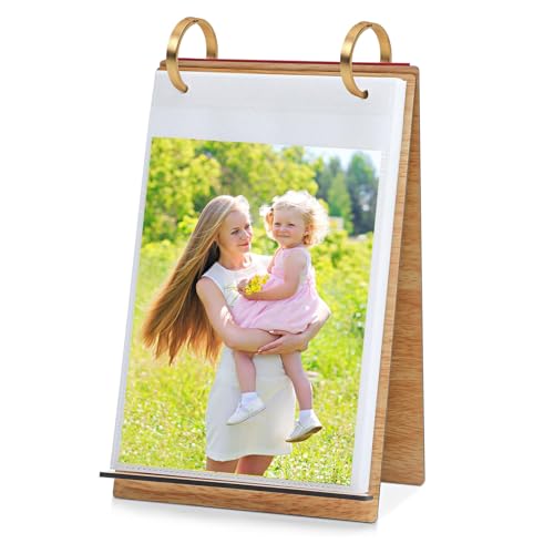 5×7 Photo Frames Wooden Flip Photo Album 5×7 Pictures on Stand Vertical Display for Tabletop, with 60 PVC Pockets