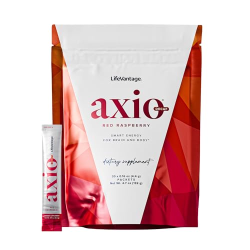 Image of LifeVantage AXIO Regular Energy Drink Powder, Nootropic Supplement, Focus & Mood Support, with L-theanine, Green Tea, B Vitamins, DMAE, Quercetin & Pine Bark, Red Raspberry, 30 Packets