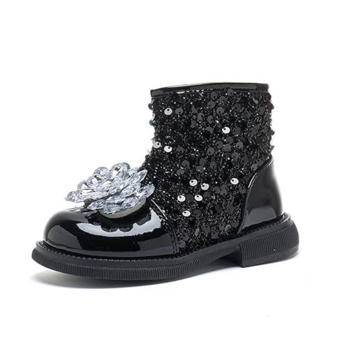 Generisch Botas brillantes para niños, botas de charol, botines planos, impermeables, antideslizantes, para niñas, otoño, invierno, con cremallera lateral, para carnaval, fiesta, suela suave, zapatos