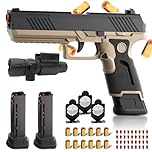 XYELLOWICON Upgrade Shell Ejecting Toy Guns Fidget Gun Pistol, 2 Detachable Magazines,12 Shell 60 Soft Bullets With 3 Metal Target, Gifts for Kids