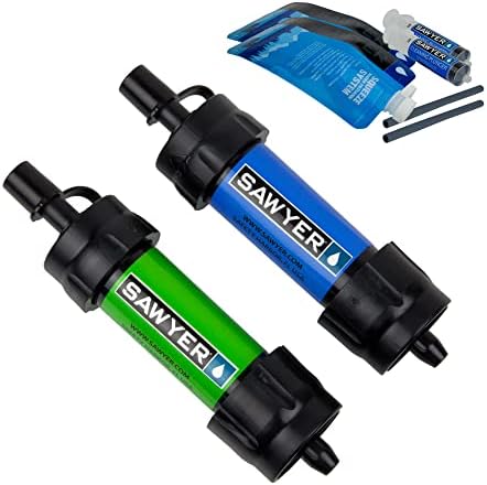 Sawyer Products SP2101 MINI Water Filtration System, 2-Pack, Blue and Green