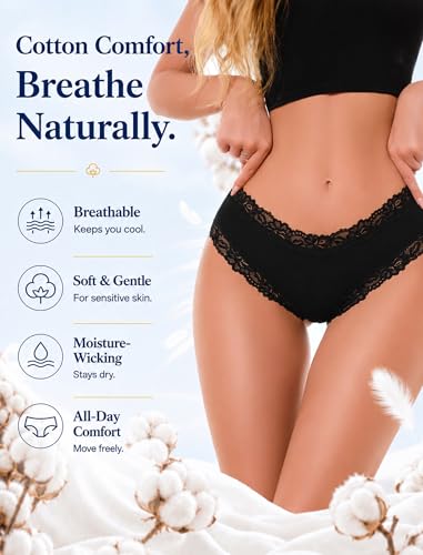 Image of ALL OF SHE Womens Cotton Underwear Cheeky Lace Bikini Panties Sexy Briefs Soft Breathable Lingerie for Ladies Underwear Pack