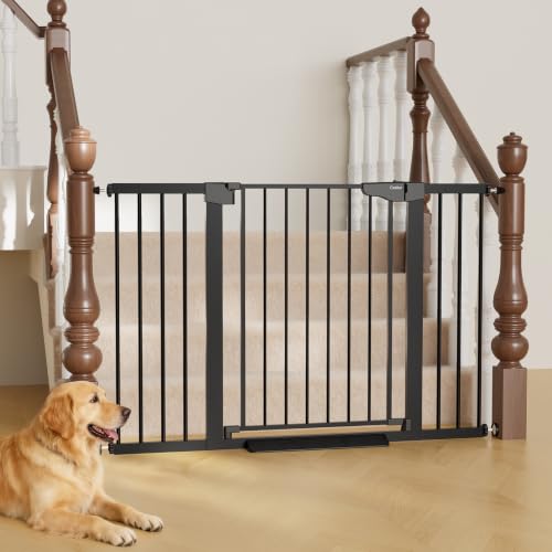 Cumbor 29.7–51.5' Extra Wide Baby Gate for Stairs, Pressure-Mounted Dog Gates for Doorways & Hallways, Auto-Close Walk-Through, No-Trip Design, Child Proof Safety, Dog/Pet Gate for Indoor Use, Black