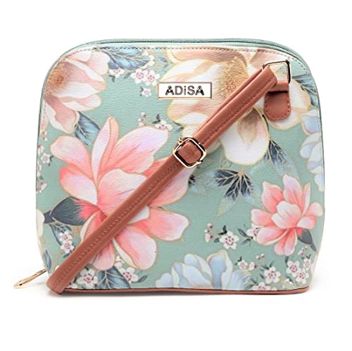 ADISA Women Girls Floral Print Faux Leather Sling Bag Crossbody