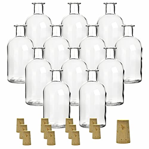 gouveo 12er Set Glasflaschen 250 ml Apotheker mit Korken - Runde...