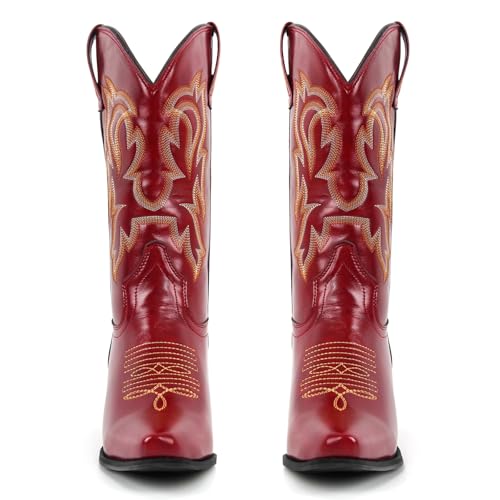 Yolkomo Cowboy Boots for Women Mid Calf Western Embroidered Cowgirl Boots3