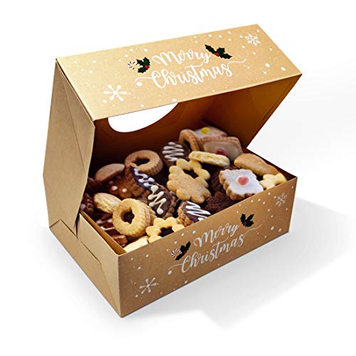 Christmas Cookie Boxes with Window – Bulk 12 Pack Kraft – Large Holiday Christmas Food, Bakery Treat Boxes, Candy and Cookie Boxes for Gift Giving – Kraft Packaging Containers & Tins with Lids - Thumbnail 6