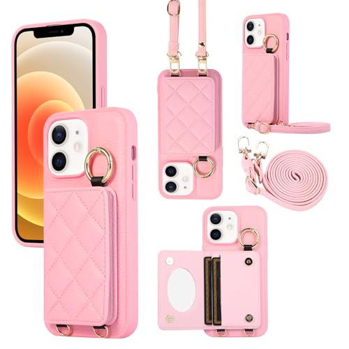 Coque iPhone 16 miroir maquillage intégrée et anneau support rose ultra-fine