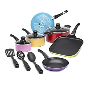 Ecolution Easy Clean Nonstick Cookware Set, Dishwasher Safe Kitchen Pots and Pans Set, Comfort Grip Handle, Even Heating, Ultimate Food Release, 12-Piece, Multicolor