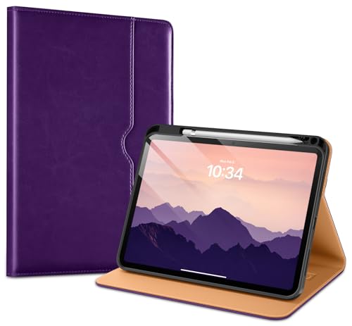 VIKESI Case for iPad (A16) 11th Generation 11 Inch 2025 and iPad 10th Generation 10.9 Inch 2022, Leather Smart Folio Cover with Pencil Holder and Hand Strap, Support Auto Sleep/Wake, Dark Purple