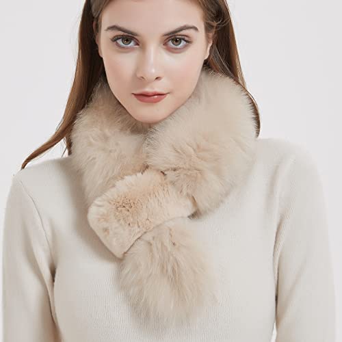 Bibury Khaki Real Fox Fur Scarf With Rex Rabbit Fur Trim, Cold Weather Neck Warmer,Winter Accessories2