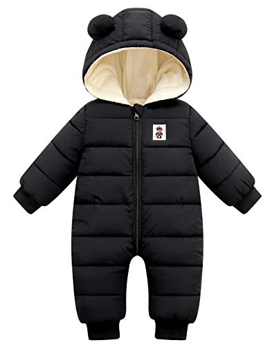 Image of Happy Cherry Baby Hooded Snowsuit Infant Winter Clothes Zipper Long Sleeve Outerwear Cotton Warm One Piece Romper