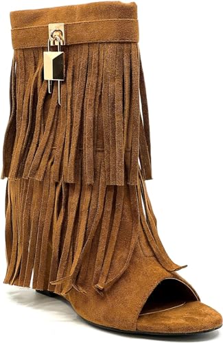 Cape Robbin Women's Tassel Bootie Fringe Hidden Wedge Heel Ankle Boots2