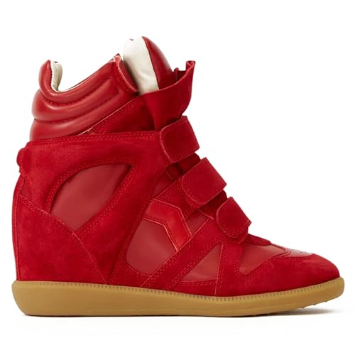 YRRXERSS Wedge Sneakers for Women Suede Tennis Shoes Hidden Heel Wedges Round Toe Strappy High Top Sneakers Comfy Casual Walking Shoes