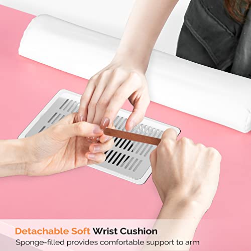 OmySalon Manicure Table Nail Desk for Nail Tech, Nail Table Station w/Electric Dust Collector, Nail Makeup Beauty Salon Storage Acetone Resistant w/Lockable Wheels,Wrist Cushion,4 Drawers&Cabinet