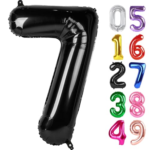 Image of Black Number 7 Balloon 40 Inch, 7th Birthday Party Decorations, Giant 7 Foil Balloon for Party Supplies