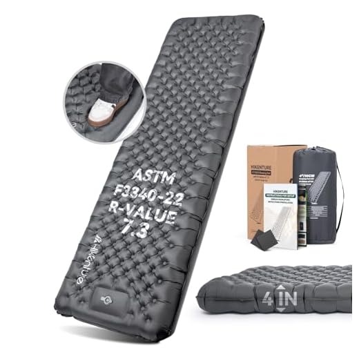 Hikenture 7.3 R-Value Insulated Sleeping Pad, 4" (10cm) Thick XL Camping Mattress with Foot Pump, Ultralight Inflatable Sleeping Mat for 4 Seasons, Camping Mat for Outdoor, Backpacking, Hiking