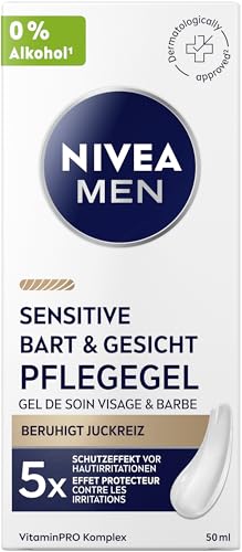 NIVEA MEN Sensitive Bart & Gesicht Pflege-Gel, schnell einziehende Bartpflege für empfindliche Männerhaut, beruhigende Gesichtspflege zur Linderung von Hautirritationen (50 ml)