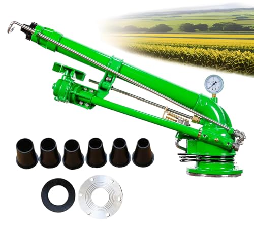 Aspersor de impacto de impulso resistente, aspersor de cultivos ajustable de 360° con juego de boquillas de repuesto para riego de áreas grandes en agricultura, césped, jardín y campo
