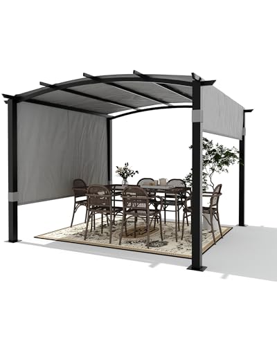 Image of KYBOLT 10x10 Ft Outdoor Arched Pergola Metal Gazebo with Retractable Canopy for Garden Patio Backyard Deck Lawns(Gray)