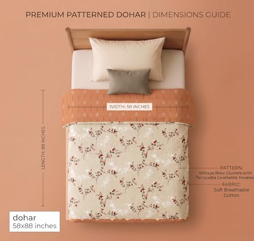 Image of HOMEKART Luxury Cotton Dohar Blanket for Single Bed | Ultra Soft Reversible AC Quilt | Floral Printed Lightweight Summer Blanket | 58x88Inches (Ivory Blossom Elegance)