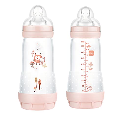 Image of MAM Easy Start Anti Colic 11 oz Baby Bottle, Easy Switch Between Breast and Bottle, Reduces Air Bubbles and Colic, 2 Pack, 4+ Months, Matte/Girl
