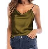 TOUTOUAI Women's Silk Satin Camisole Cowl Neck Tank Top Cami Silky Basic Tank Shirt Blouses (Army Green, 12)