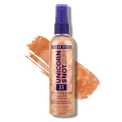 Unicorn Snot Glitter Sunscreen Spritz - SPF 35 Shimmering Lightweight Spray Sunscreen for Face & Body Glow - UVA/UVB Protection - Water Resistant Unscented - Made in USA -Rose Gold Shimmer