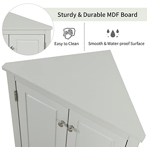 Corner Storage Cabinet with Two Doors for Bathroom, Living Room or Kitchen, Adjustable Shelf, Freestanding Floor Space Saver, Gray by Merax - Used condition - Image 4