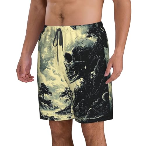 Men's Swim Trunks Bathing Suit Quick Dry Beach Board Shorts - Skull Goth Moon2