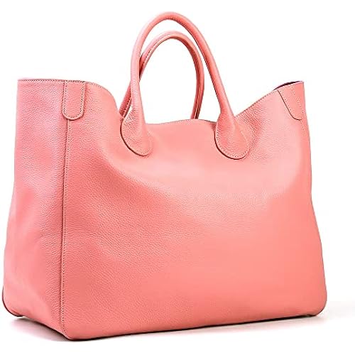 Oversize Tote Bag for Women Genuine Leather Handbags and Purses Cowhide Brown Large Shopper Bag Female Travel Handbag (about 41cm-21cm-34cm,Pink), Brown,pink