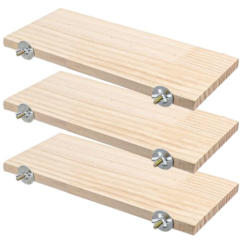 Image of 3 Pack Bird Perch Stand, Parrot Wood Platform, Natural Wooden Perch Toys Playground Cage for Conure, Chinchilla, Parakeet, Budgie, Cockatiel