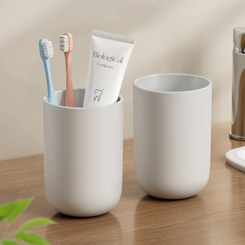 2 PCS Toothbrush Cup 10.5oz Reusable Unbreakable Bathroom Tumbler, Easy to Clean Plastic Bathroom Cup Toothbrush Holder for Bathroom Counter Organizer