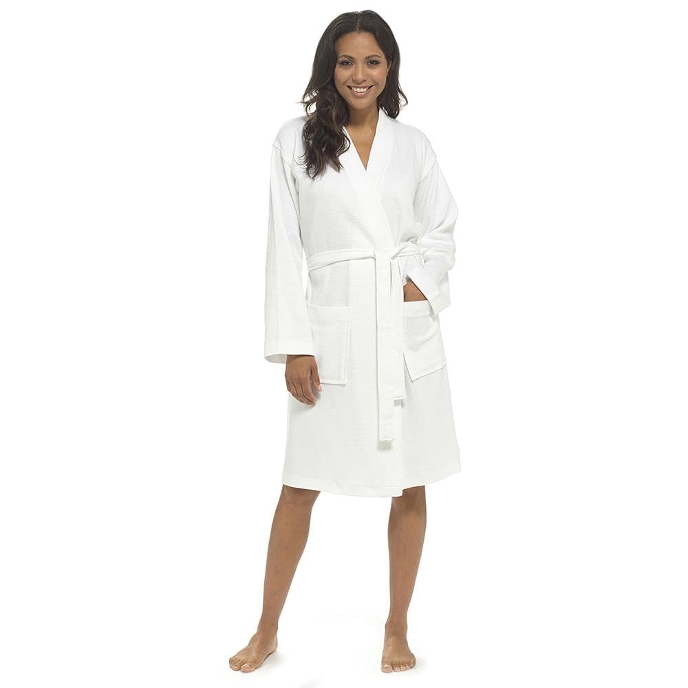 A2Z Accappatoio da donna in 100% cotone a nido d'ape, morbido e leggero, con cintura e tasche, accappatoio a maniche lunghe lavorato a maglia, per casa, hotel, spa, biancheria da notte da donna