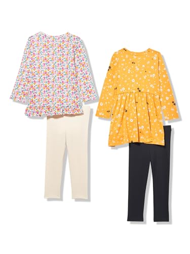 Image of Amazon Essentials Girls and Toddlers' Long-Sleeve Ruffle Hem Outfit Sets with Bowknot Design