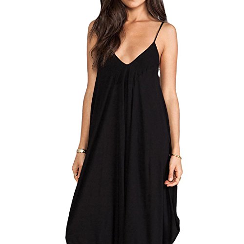 May&Maya V Neckline All In One Beach Jumpsuit (L) Black #TOP2