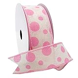 Morex Ribbon Wired Linen Bubble Dots Ribbon, 1.5 inches by 10 Yards, Pink, 7578.40/10-020