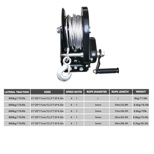 Winche manual bidireccional con capacidad 800kg y cable 20m miniatura 2